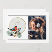 Elegant 1 Photo Winter Robin, JOY Christmas  Holiday Card (Front/Back)