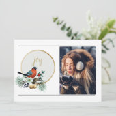 Elegant 1 Photo Winter Robin, JOY Christmas  Holiday Card (Standing Front)