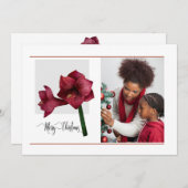 Elegant 1 Photo with Amaryllis Flower,  Christmas Holiday Card (Front/Back)