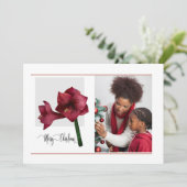 Elegant 1 Photo with Amaryllis Flower,  Christmas Holiday Card (Standing Front)