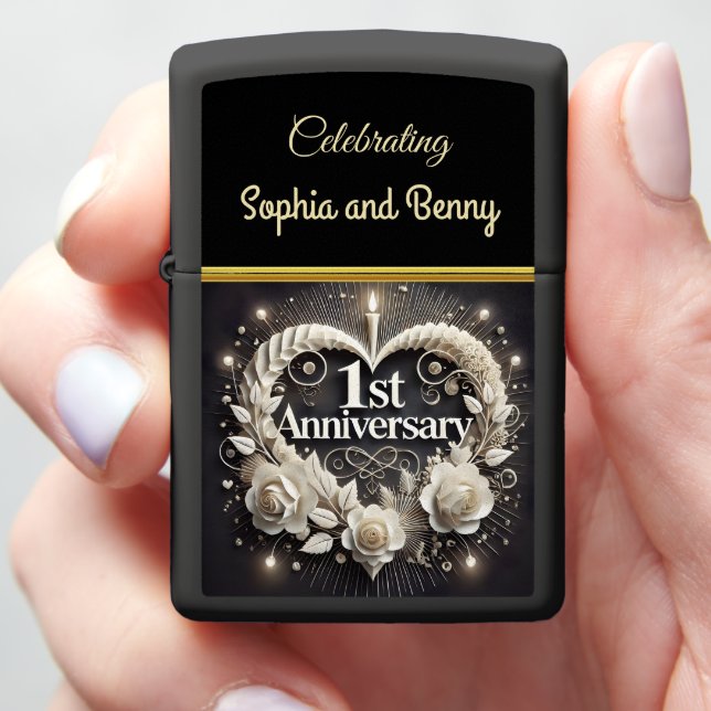 Elegant 1st Anniversary Paper Heart Zippo Lighter (In Hand)