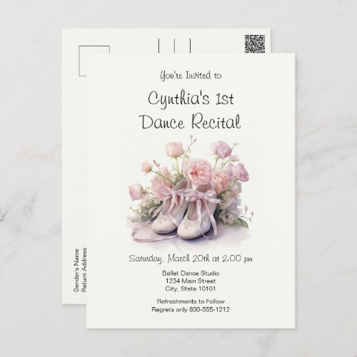 Elegant 1st Ballet Dance Recital Invitation Postcard