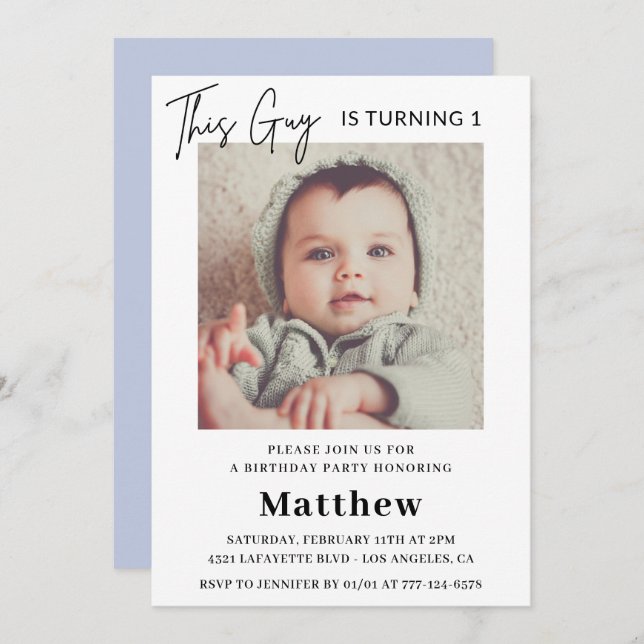 Elegant 1st birthday invitations Boy Photo (Front/Back)
