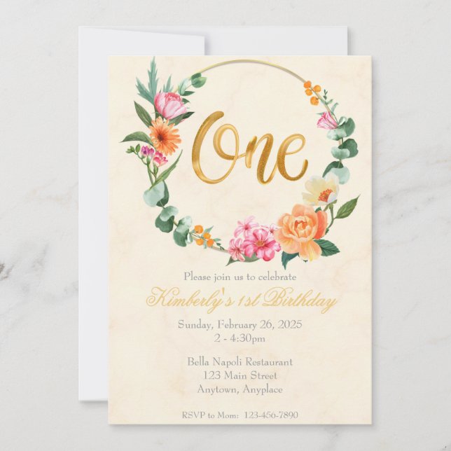 Elegant 1st Birthday Party Invitation (Front)