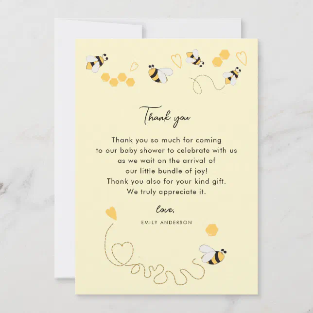 Elegant 1st Bumble Bee Day Birthday Honey Thank You Card | Zazzle