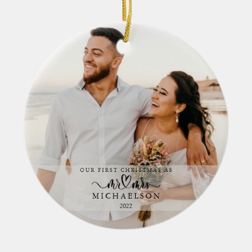 Elegant 1st Christmas Married As Mr and Mrs Photo Ceramic Ornament