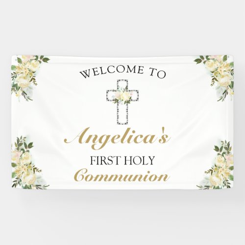 Elegant 1st Holy Communion Floral Welcome Banner