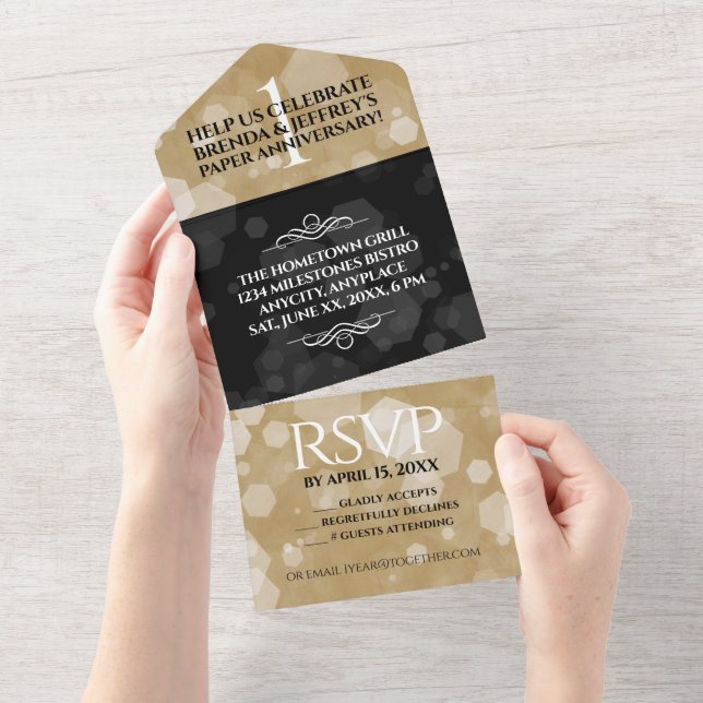 Elegant 1st Paper Wedding Anniversary Celebration All In One Invitation (Tearaway)