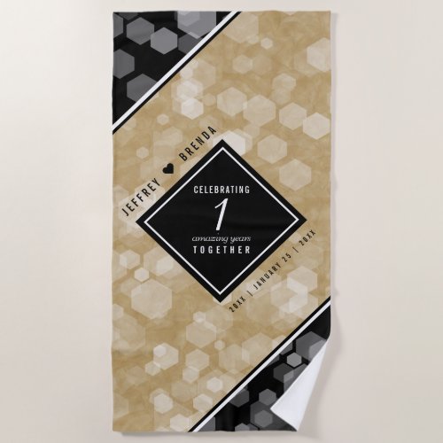 Elegant 1st Paper Wedding Anniversary Celebration Beach Towel