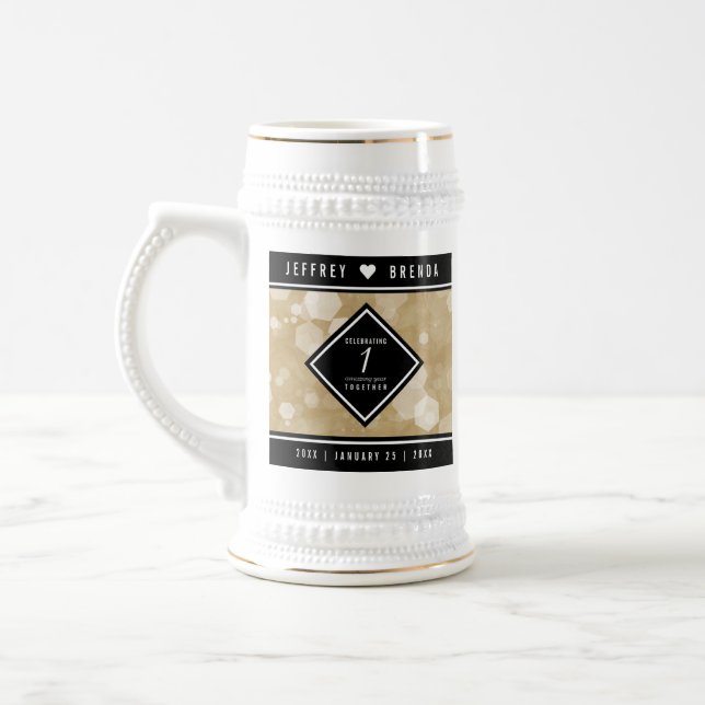 Elegant 1st Paper Wedding Anniversary Celebration Beer Stein (Left)