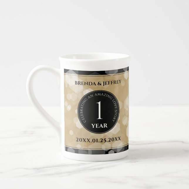 Elegant 1st Paper Wedding Anniversary Celebration Bone China Mug (Left)