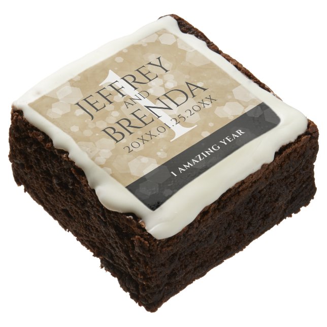 Elegant 1st Paper Wedding Anniversary Celebration Brownie (Angled)