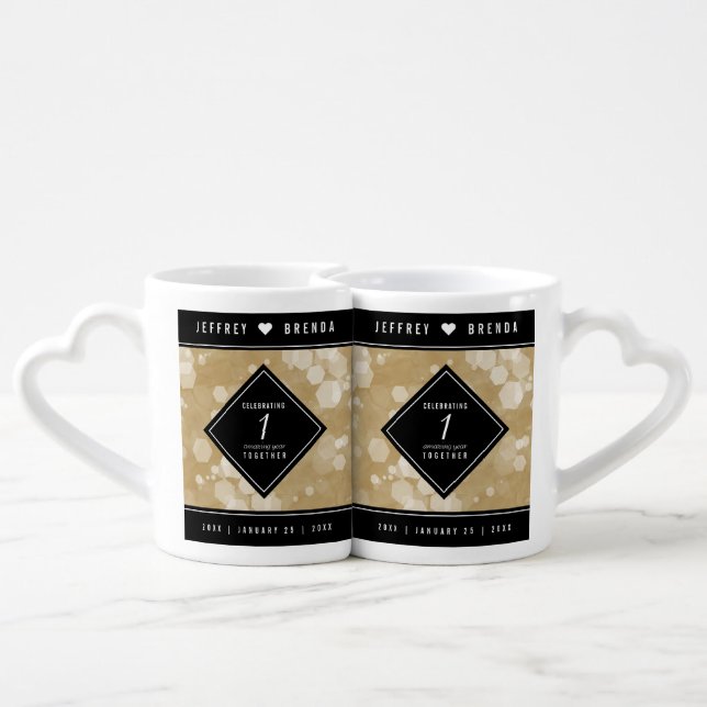 Elegant 1st Paper Wedding Anniversary Celebration Coffee Mug Set (Back Nesting)