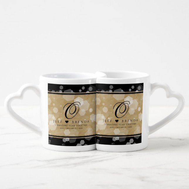 Elegant 1st Paper Wedding Anniversary Celebration Coffee Mug Set (Front Nesting)