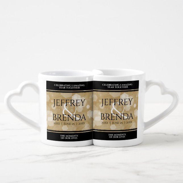 Elegant 1st Paper Wedding Anniversary Celebration Coffee Mug Set (Front Nesting)