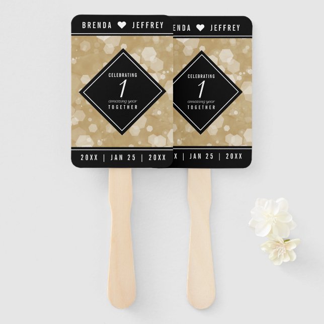Elegant 1st Paper Wedding Anniversary Celebration Hand Fan (Front and Back)