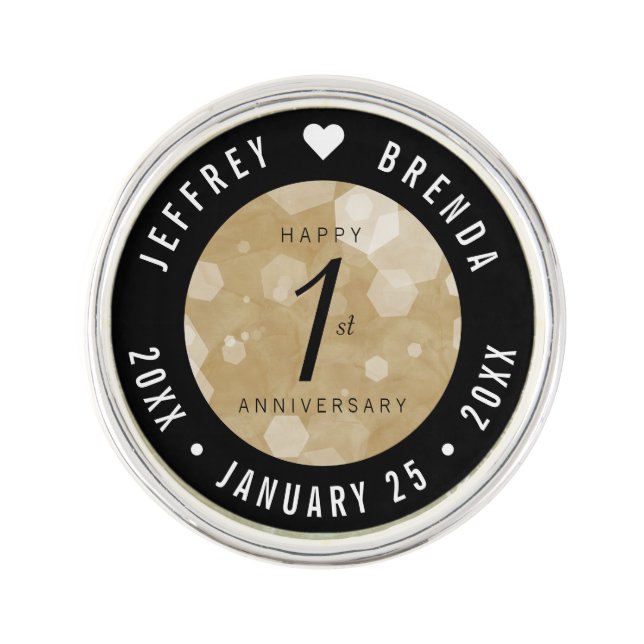 Elegant 1st Paper Wedding Anniversary Celebration Lapel Pin (Front)