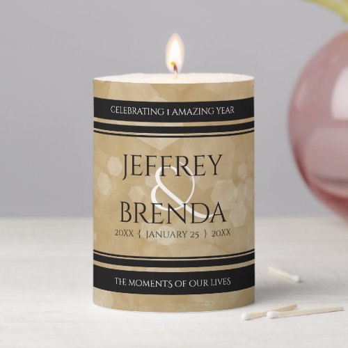 Elegant 1st Paper Wedding Anniversary Celebration Pillar Candle