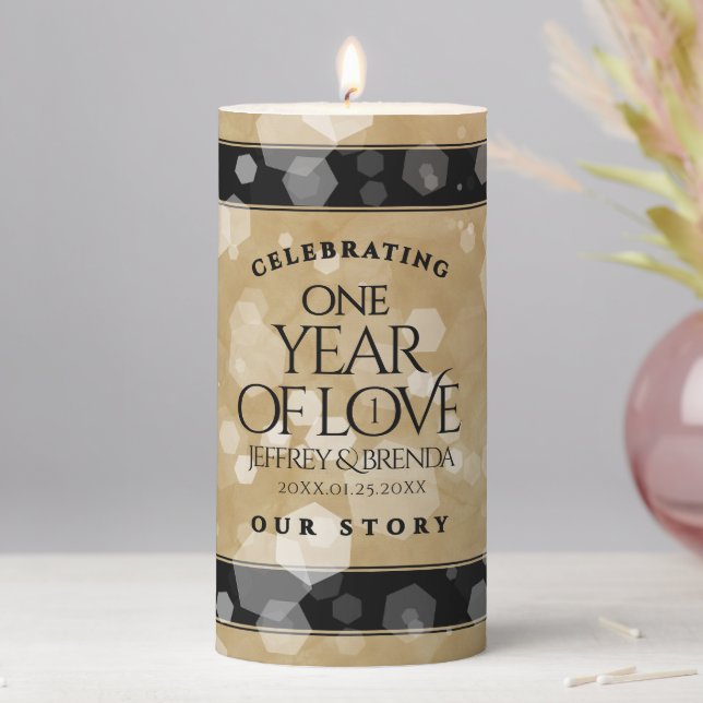 Elegant 1st Paper Wedding Anniversary Celebration Pillar Candle (In Situ)