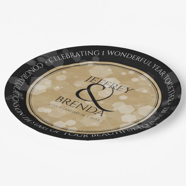 Elegant 1st Paper Wedding Anniversary Celebration Plates (Angled)