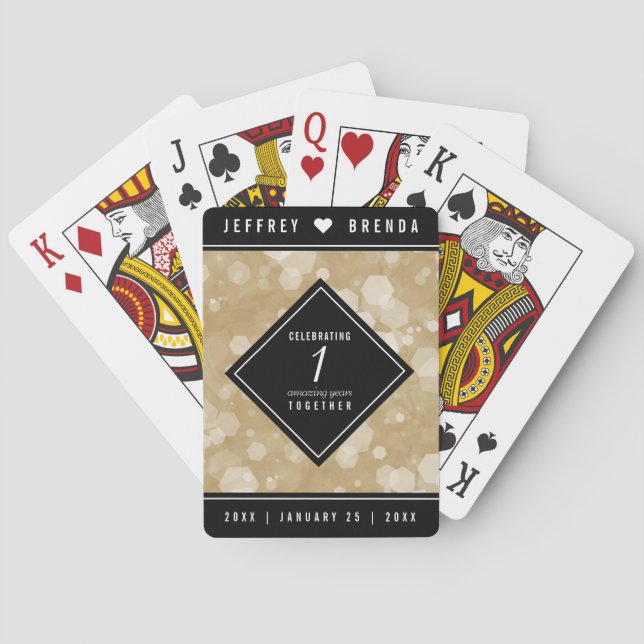 Elegant 1st Paper Wedding Anniversary Celebration Poker Cards (Back)