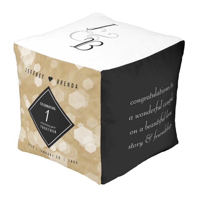 Elegant 1st Paper Wedding Anniversary Celebration Pouf (Angled Front)