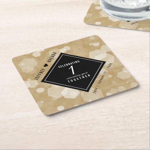 Elegant 1st Paper Wedding Anniversary Celebration Square Paper Coaster