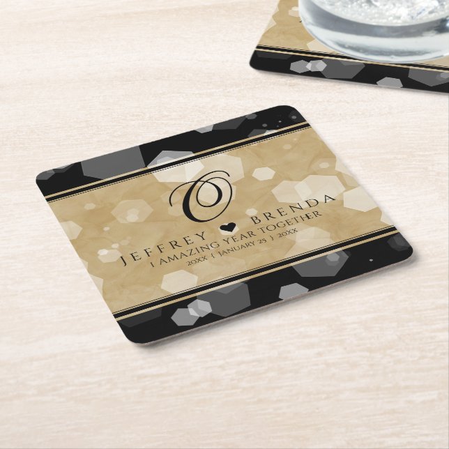 Elegant 1st Paper Wedding Anniversary Celebration Square Paper Coaster (Angled)