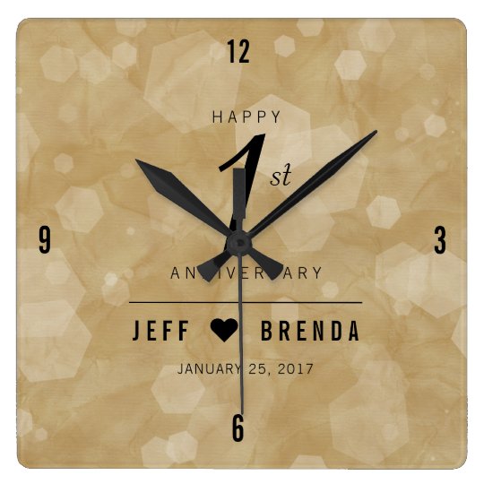 Elegant 1st Paper Wedding Anniversary Celebration Square Wall Clock