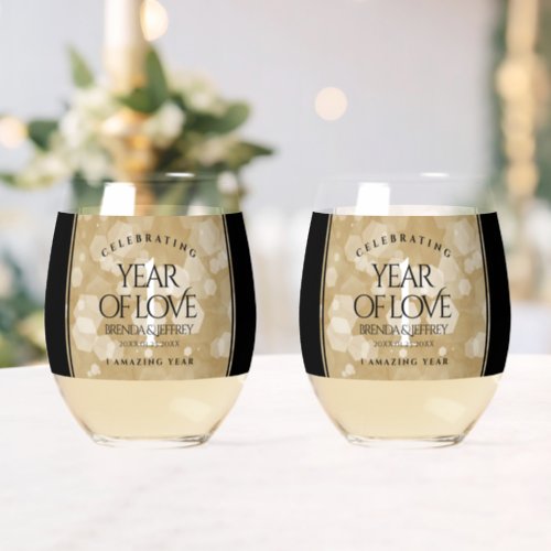 Elegant 1st Paper Wedding Anniversary Celebration Stemless Wine Glass