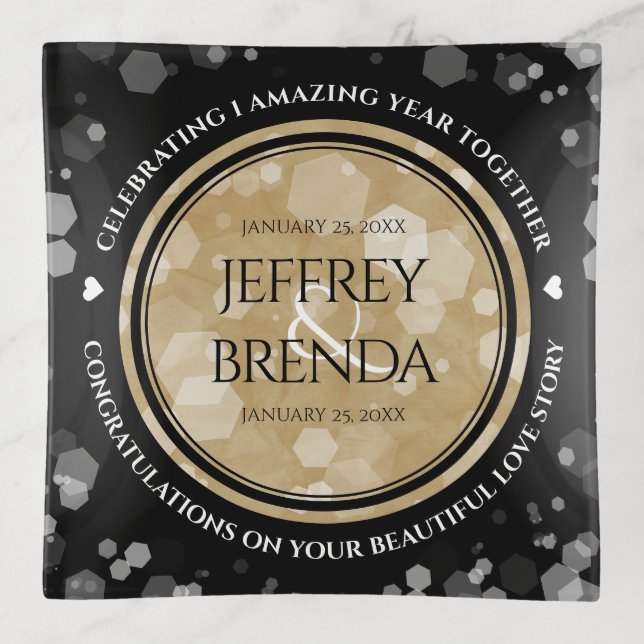 Elegant 1st Paper Wedding Anniversary Celebration Trinket Tray (Front)
