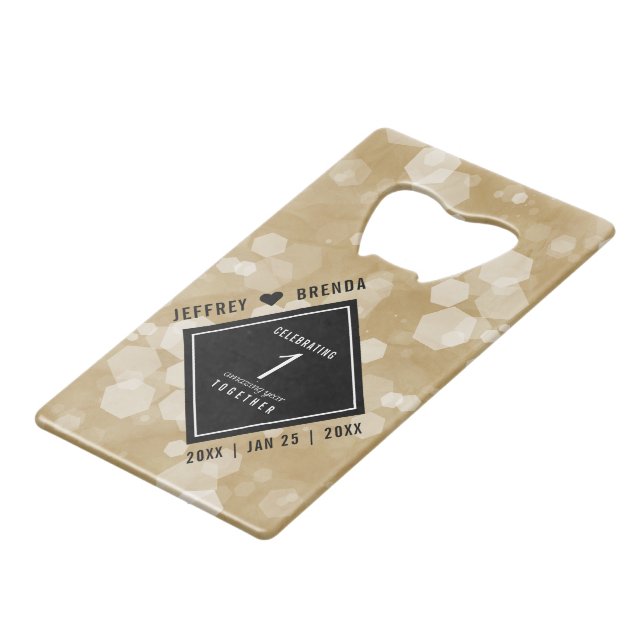 Elegant 1st Paper Wedding Anniversary Credit Card Bottle Opener (Front Angled)