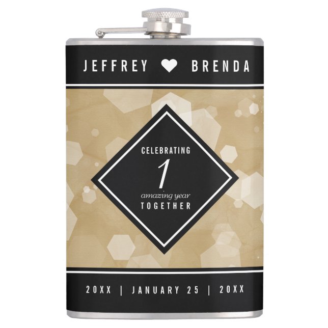 Elegant 1st Paper Wedding Anniversary Flask (Front)
