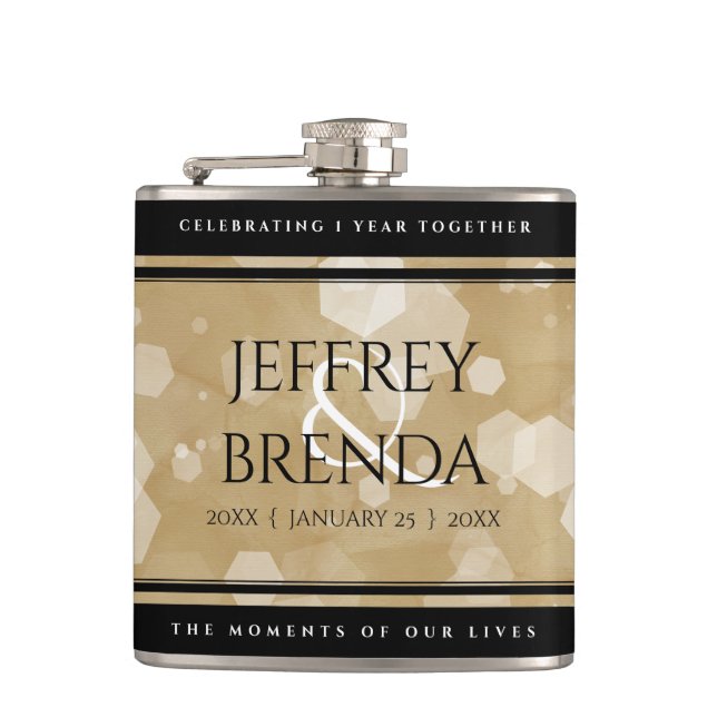 Elegant 1st Paper Wedding Anniversary Flask (Front)