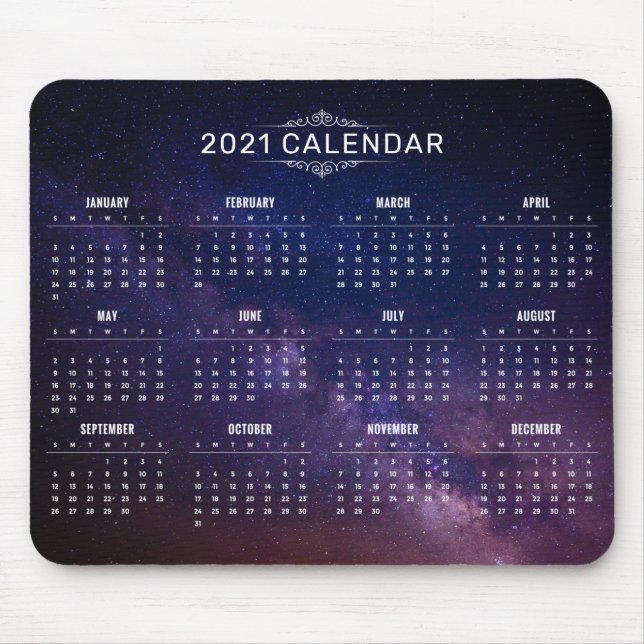 Elegant 2021 Calendar on Milky Way | Mousepad (Front)