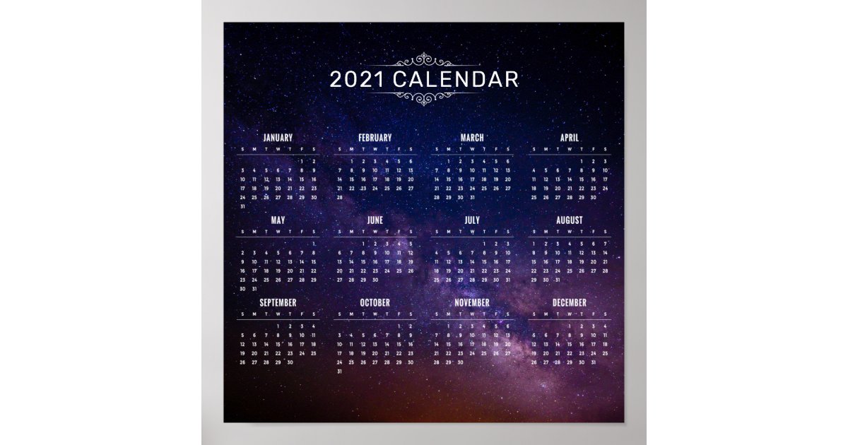 elegant-2021-calendar-on-milky-way-poster-zazzle