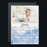 Elegant 2023 Magnetic Photo Calendar Blue White<br><div class="desc">This modern elegant 2023 magnetic calendar is easy to customize with a personal photo to create a unique keepsake for your loved ones. The blue and white design with your picture is cute for costal style interiors, and is a practical gift idea. Click "Personalize this template" and change the photo...</div>