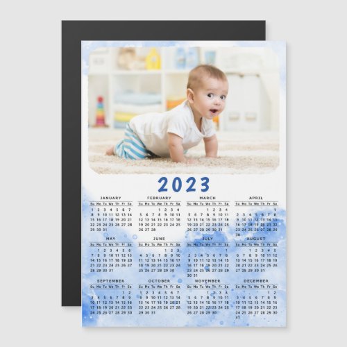 Elegant 2023 Magnetic Photo Calendar Blue White