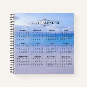 Elegant 2024 Calendar Beach Background   Notebook