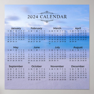 Elegant 2024 Calendar Beach Background Poster