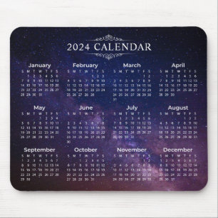 Elegant 2024 Calendar on Milky Way Mousepad