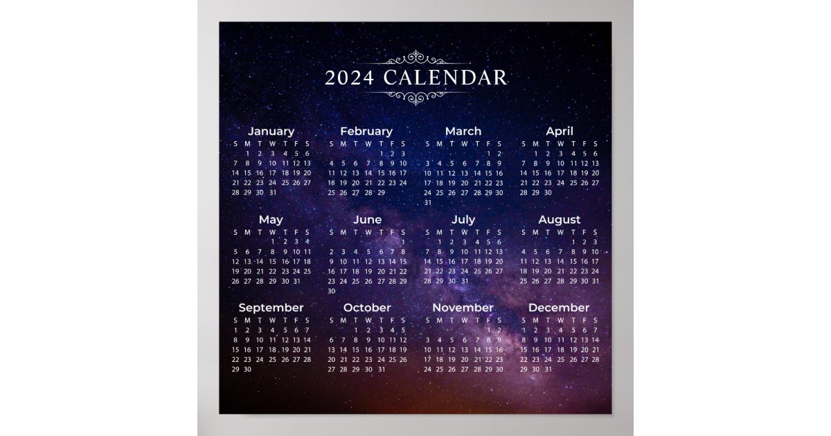 Elegant 2024 Calendar on Milky Way Poster Zazzle