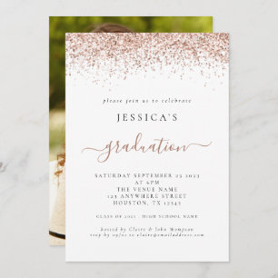 Elegant 2024 Graduation Photo Rose Gold Glitter Invitation