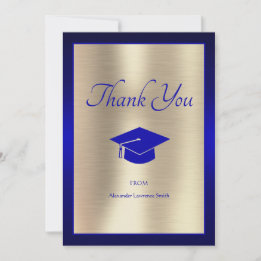 Elegant 2024 Graduation Thank You Script Blue Gold Card