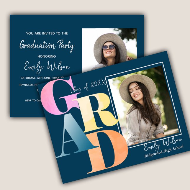 Elegant 2025 GRAD 2 Photo Graduate Announcement Postcard (Elegant 2024 GRAD 2 Photo Graduate Announcement party invitation Postcard)