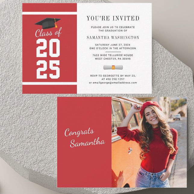 Elegant 2025 Photo Graduation Invitation (Graduation Red and White Photo Invitation)
