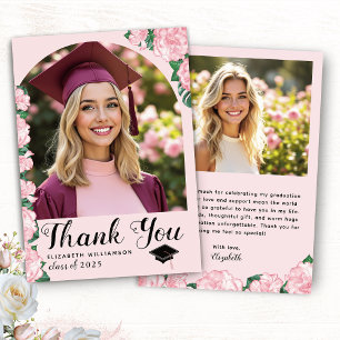 Elegant 2025 Pink Floral Arch Photo Graduation Thank You Card