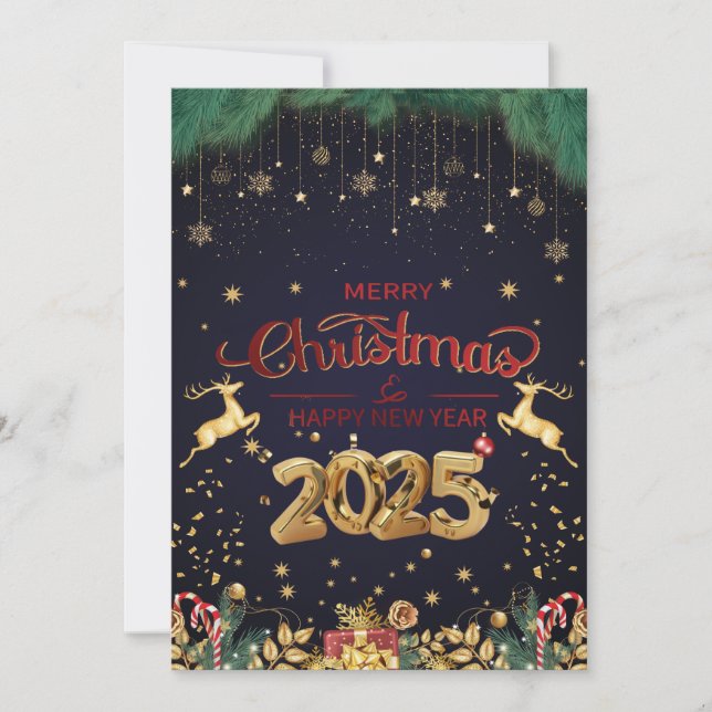 Elegant 2025 Red And Gold Merry Christmas  Holiday Card (Front)