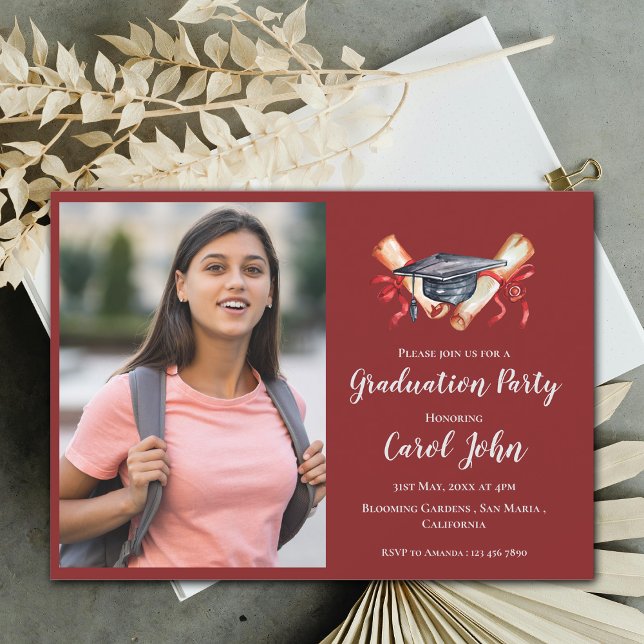 Elegant 2026 Grad Photo Graduation Party Invitation (2025 Grad Photo Elegant Graduation Party Invitation)