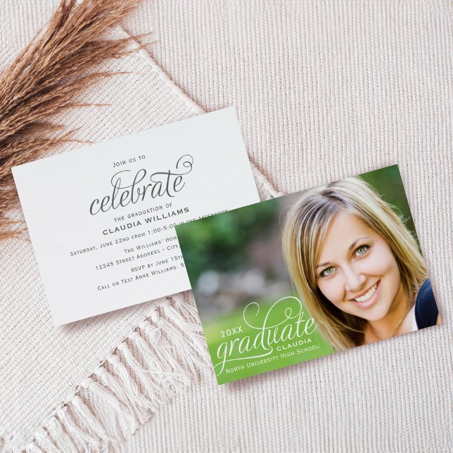 Elegant 2026 Graduate in Script Photo Graduation Invitation (Creator Uploaded)